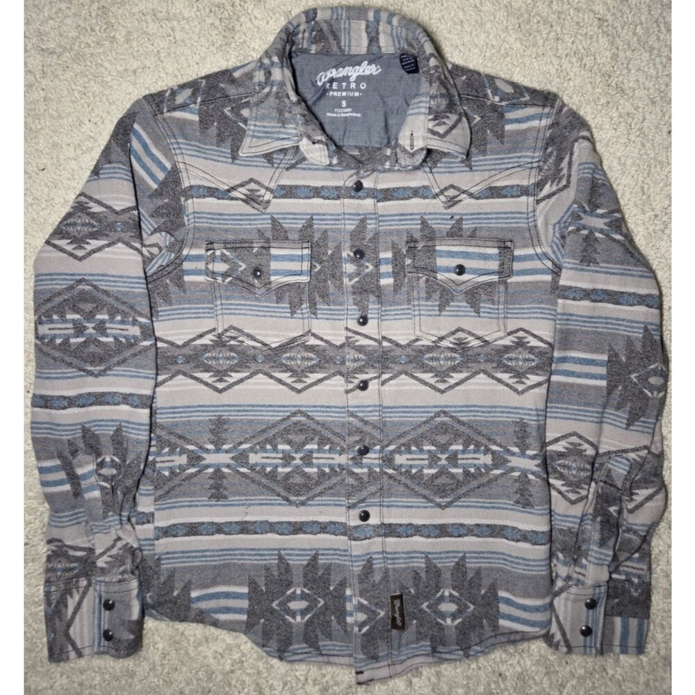 Wrangler Retro Jacquard Flannel Shirt Western Aztec Pearl Snap Small